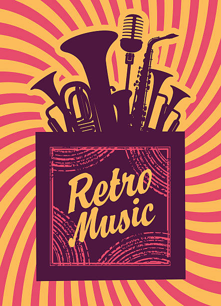 retro muzyka - recording studio trumpet musical instrument jazz stock illustrations