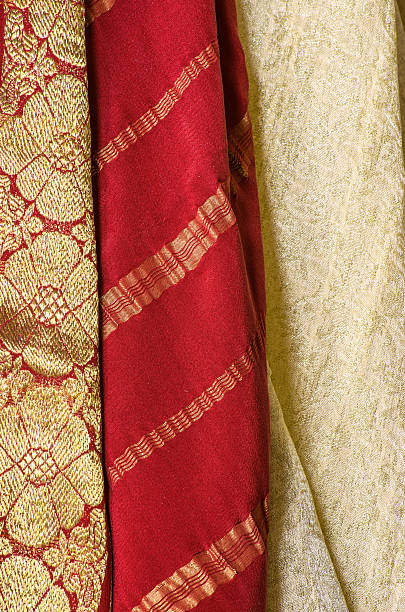istock Red and Gold Sari fabric 468260358