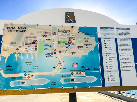 Kings Wharf, Bermuda  - January 1, 2015: Royal Naval Dockyad map, Bermuda