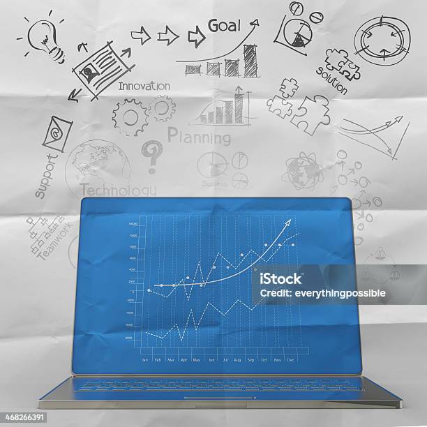 Laptop Z Diagramu Biznesowych - zdjęcia stockowe i więcej obrazów Biznes - Biznes, Biznesmen, Dokument