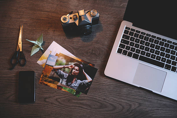 istock Photographer workspace office desk 468267602