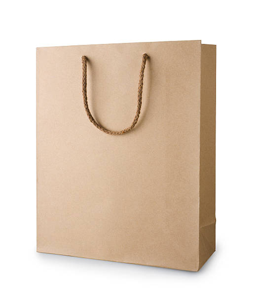 istock Brown recycle shopping bag with handles isolated on white 468272238