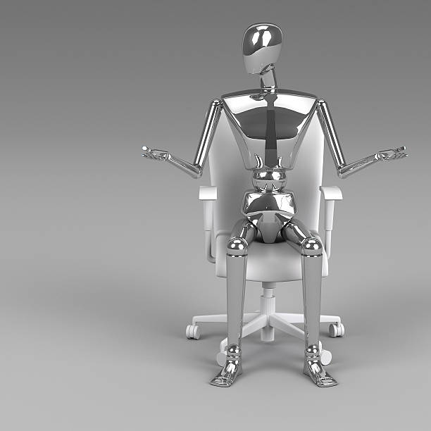 3d rendering businessman doll is sitting on chair stock photo