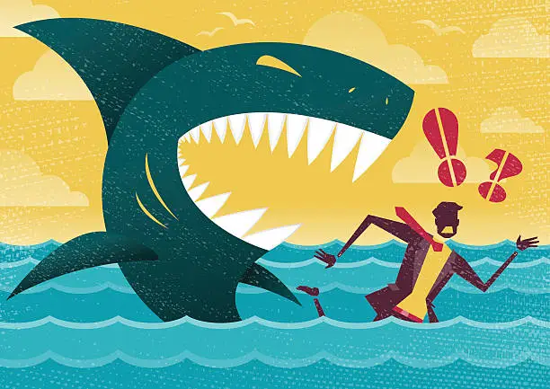 Vector illustration of Businessman in Dangerous Shark Attack.