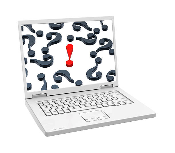 istock Laptop with question marks and exclamation point on the screen. 468276852