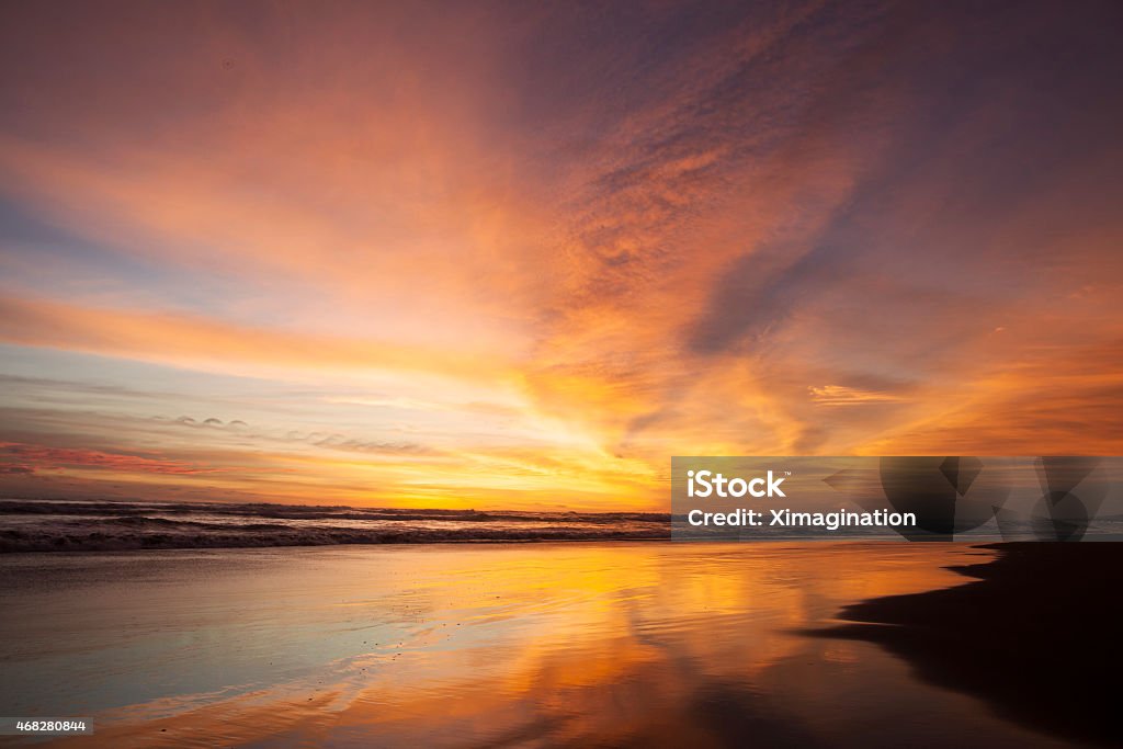 Golden scenery of sunset at beach Beautiful scenery at sunset time on the tropical beach with orange color reflection of sky Twilight Stock Photo