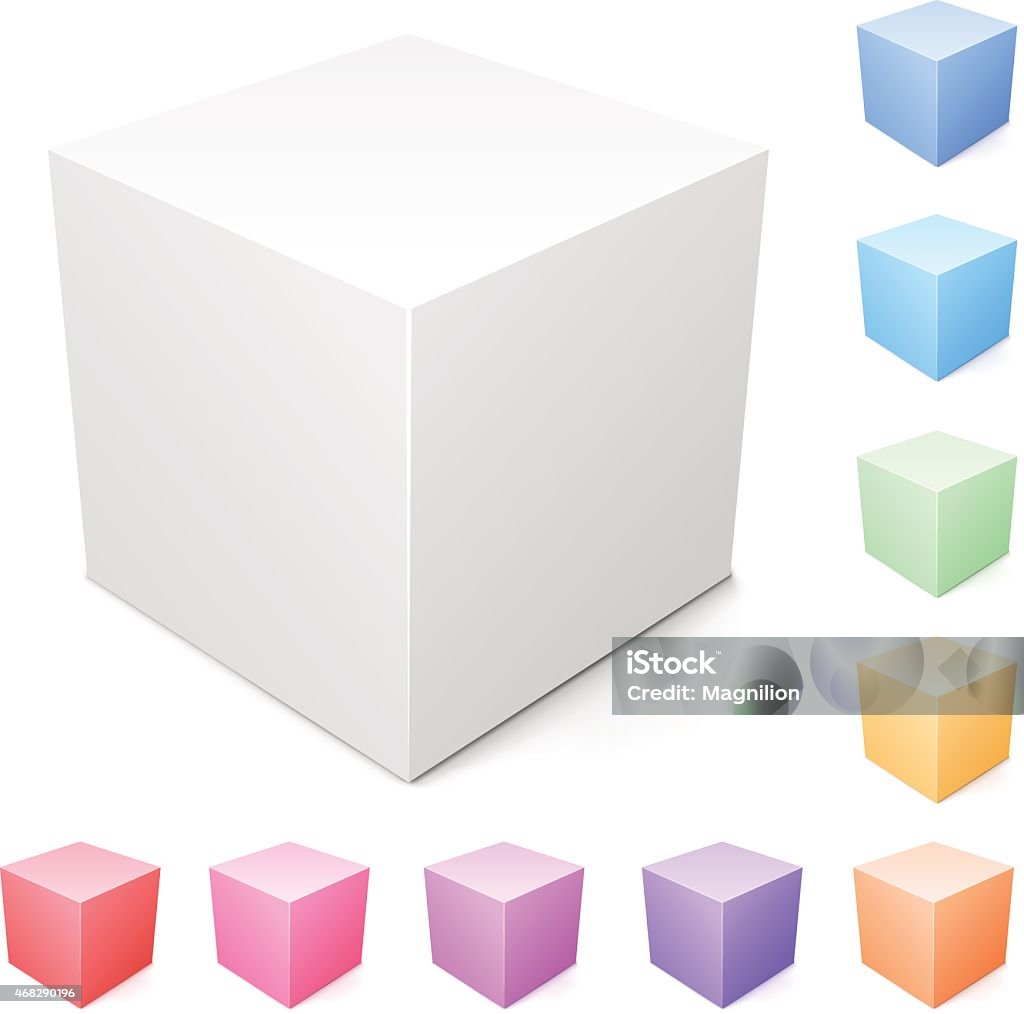 Blank cube and a set of colorful ones Vector blank cubes. White blank cube and 9 additional colors. Box - Container stock vector