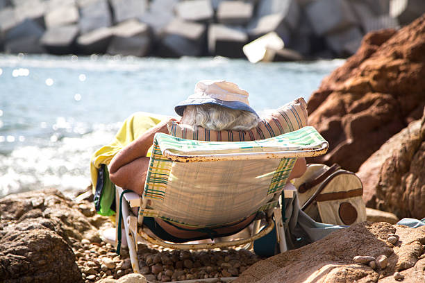 istock Old woman relaxing on the beach 468290468