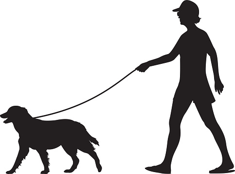 Vector silhouette of a girl walking her dog.