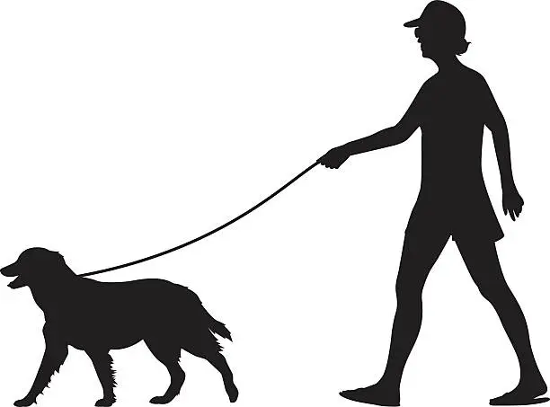 Vector illustration of Girl Walking Dog Silhouette