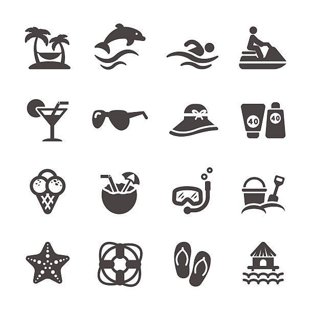 ilustraciones, imágenes clip art, dibujos animados e iconos de stock de viajes y verano playa icono conjunto de vector eps10 - echinoderm