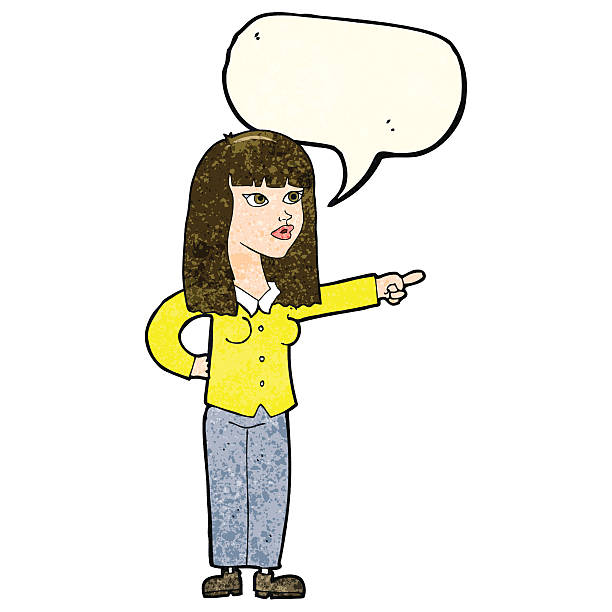 istock cartoon pretty woman pointing with speech bubble 468297240