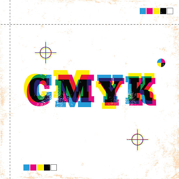 cmyk plakat - printing press design computer graphic printer stock illustrations