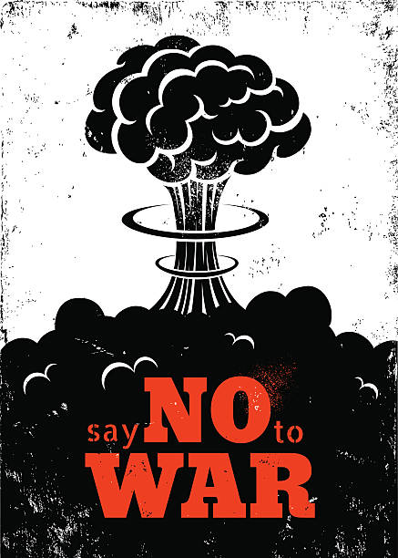ilustraciones, imágenes clip art, dibujos animados e iconos de stock de póster no de guerra - bomba atomica