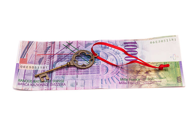 istock Key To Success With Red Bow on Swiss 1000 Francs 468300912