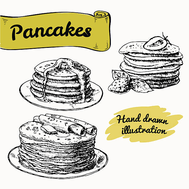 ilustrações, clipart, desenhos animados e ícones de conjunto de panquecas com recheios e aditivos - pancake illustration and painting food vector