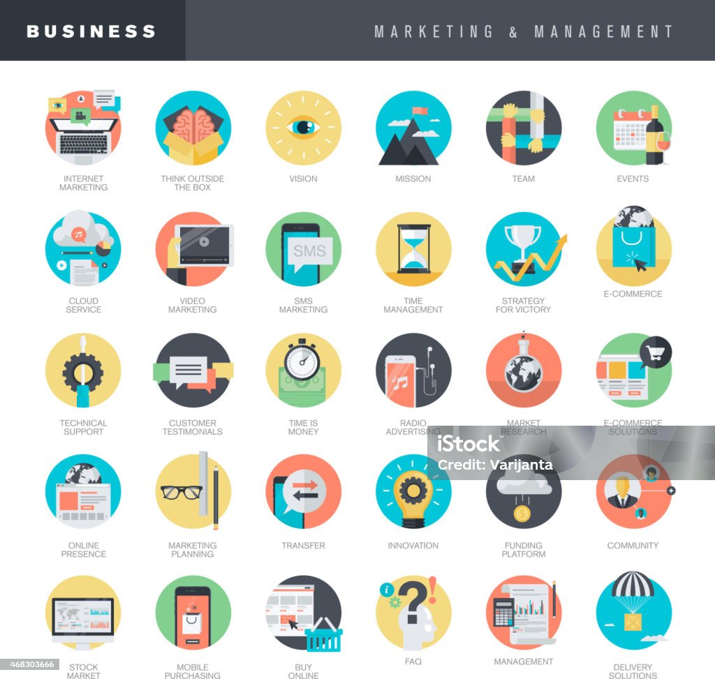 Set of flat design icons for marketing and management Set of flat design vector icons for marketing and management     Community stock vector