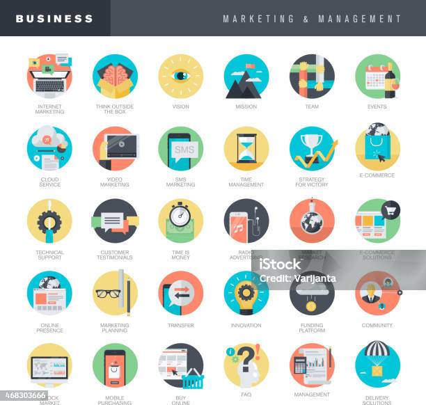 Set Of Flat Design Icons For Marketing And Management Stock Illustration - Download Image Now