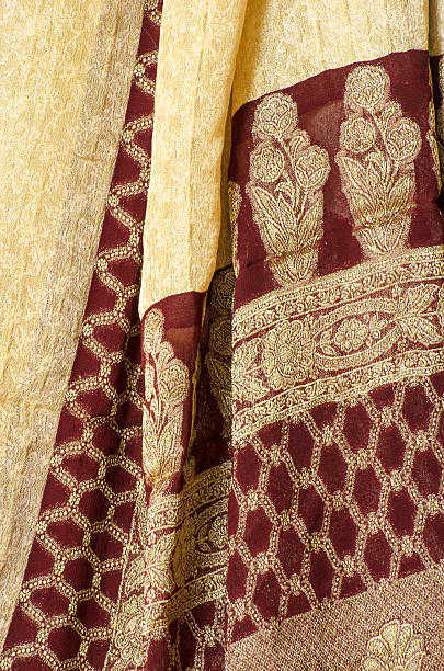 istock Red and Gold Sari fabric 468306938