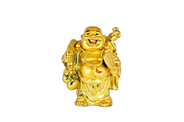 Smiling Buddha Happy golden laughing Buddha figurine isolated on a white background hotei the god of happiness stock pictures, royalty-free photos & images