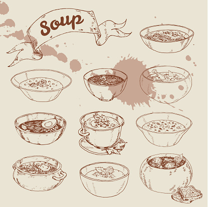 set of different soups national cuisine