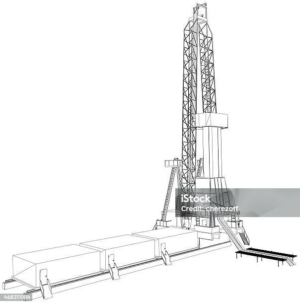 Oil Rig Detailed Vector Illustration Stock Photo - Download Image Now - 2015, Cut Out, Diminishing Perspective