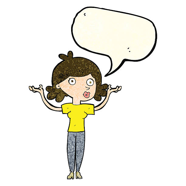 istock cartoon woman throwing arms in air with speech bubble 468311458