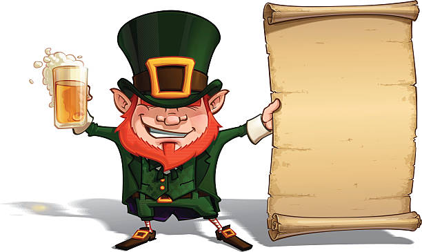 illustrazioni stock, clip art, cartoni animati e icone di tendenza di st patrick-tenendo un papiro - old clover scroll scroll shape