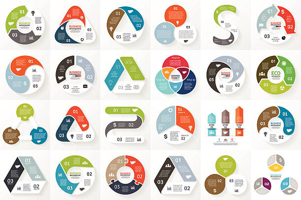 wektor koło strzałki infografiki zestaw. szablon diagram cyklu trójkąt - triangle stock illustrations