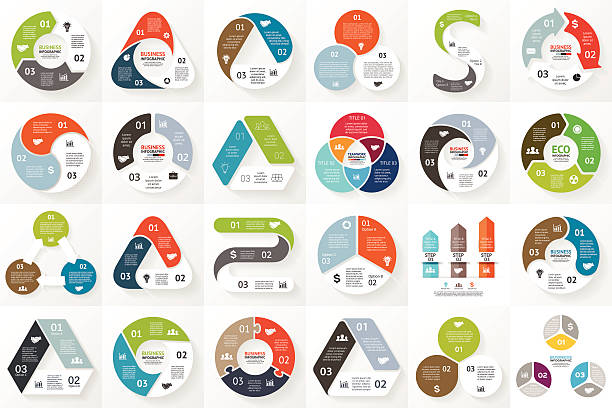 vector circle arrows infographics set. template for cycle triangle diagram - 3 rakamı stock illustrations