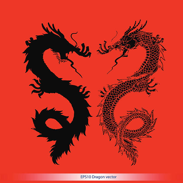 dragon silhouette silhouette dragon tattoo pattern vector format dragon tattoos stock illustrations