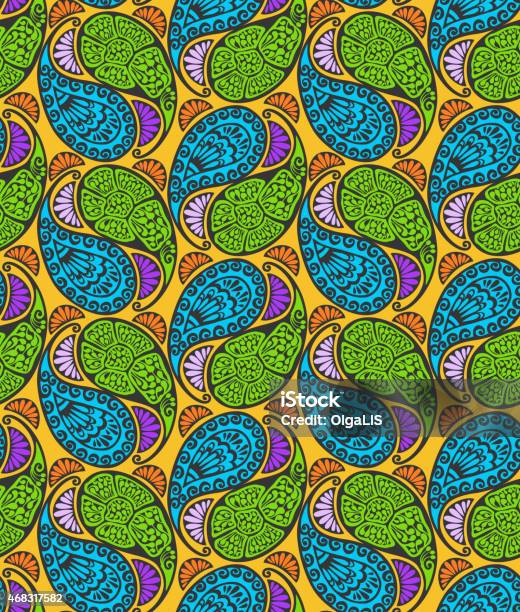 Seamless Paisley And Floral Pattern Stock Illustration - Download Image Now - 2015, Abstract, Backgrounds