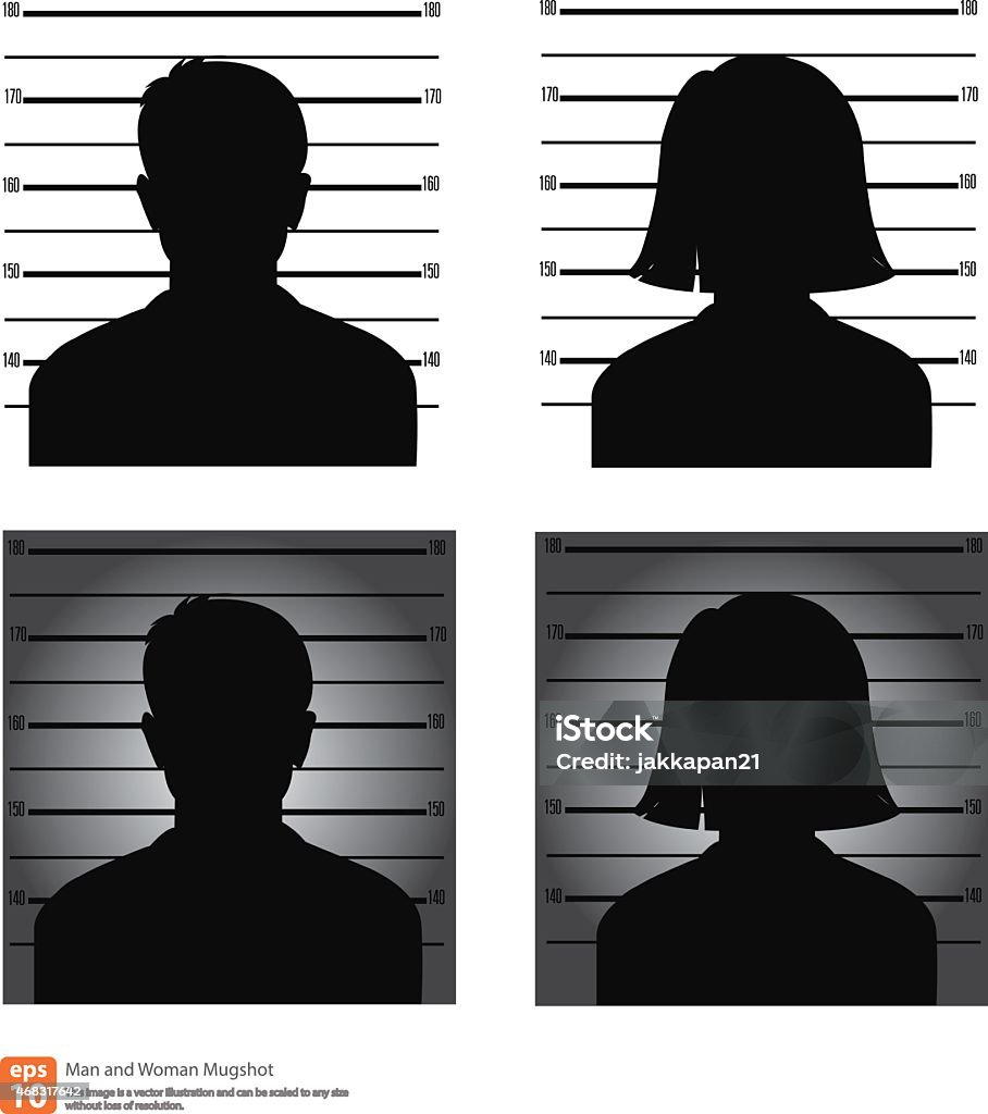 Mugshot Mugshot or police lineup picture of anonymous man and woman silhouette In Silhouette stock vector