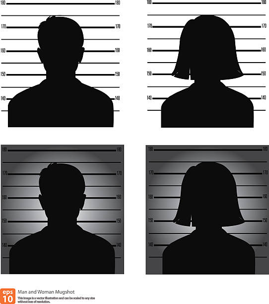 Mugshot Mugshot or police lineup picture of anonymous man and woman silhouette lineup stock illustrations