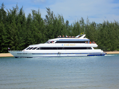 Krabi, Thailand - March 12, 2012: Travel boat at Ao Nang Beach. Many boat to Phi Phi island. Krabi Province, thailand.