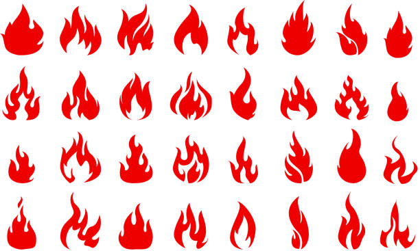 Fire icons set for you design vector illustration of Fire icons set for you design  flame silhouettes stock illustrations