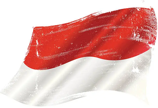 Vector illustration of Indonesian grunge waving flag