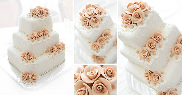 Wedding cake. Wedding cake on light background. Collection. wedding cake close up macro stock pictures, royalty-free photos & images