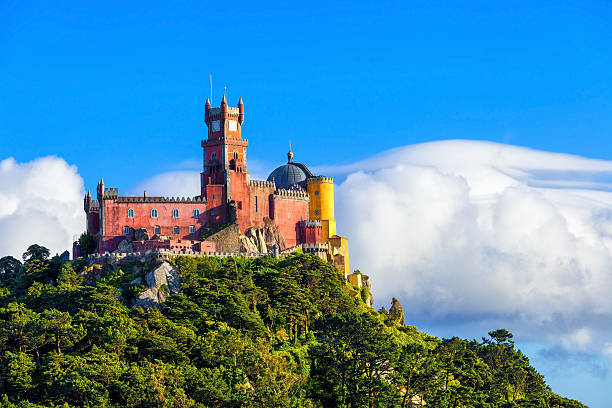 Sintra, Portugal - July 5, 2012: Panorama of Pena National Palace on top of the hill at a summer day. Nobody in the image