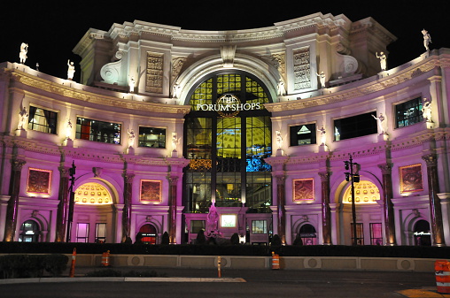 Las Vegas, NV, USA - December 4, 2012: Forum Shops in Las Vegas, Nevada. The venue includes more than 160 shops and haute couture boutiques, as well as 11 gourmet restaurants.