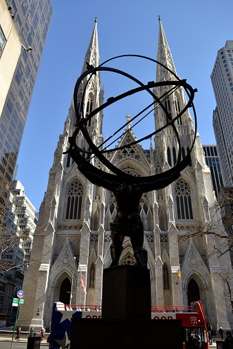 Picture from behind Atlas' statue at the Rockefeller center with ST. Patrick's cathedral across the street