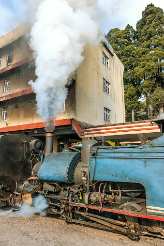 Darjeeling, West Bengal, India - May 18th, 2012: Steam engine of old Toy Train (N.F.795B)in the city of Darjeeling.Nikon D3x