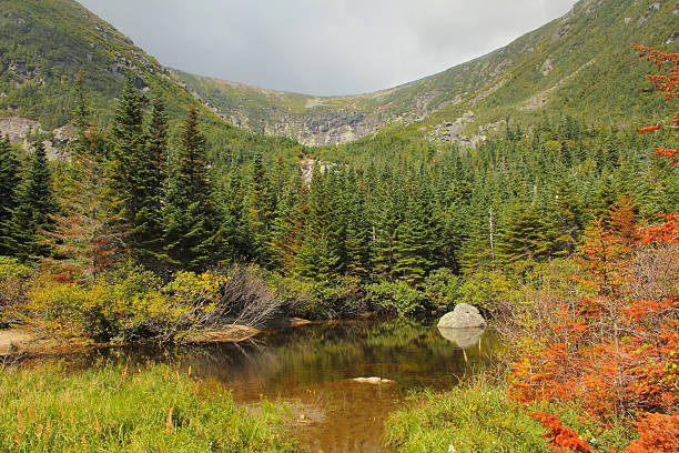 tuckerman's ущелье от hermit озеро. - tuckerman ravine стоковые фото и изображения