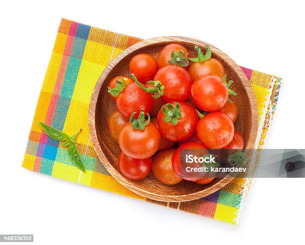 Fresh Farmers Cherry Tomatoes Stock Photo - Download Image Now - 2015, Above, Basil