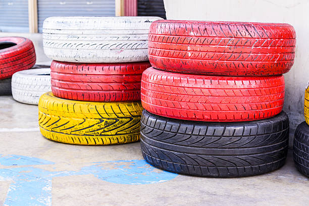 istock Colorful old used tires 468338162