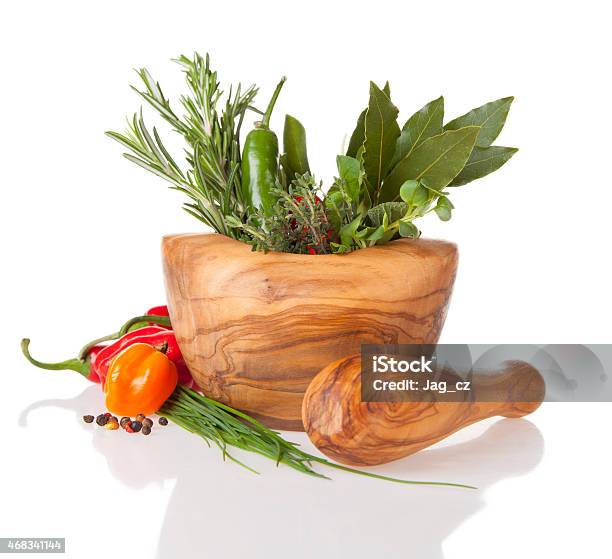 Fresh Herbs In Grinder Stock Photo - Download Image Now - 2015, Basil, Bunch