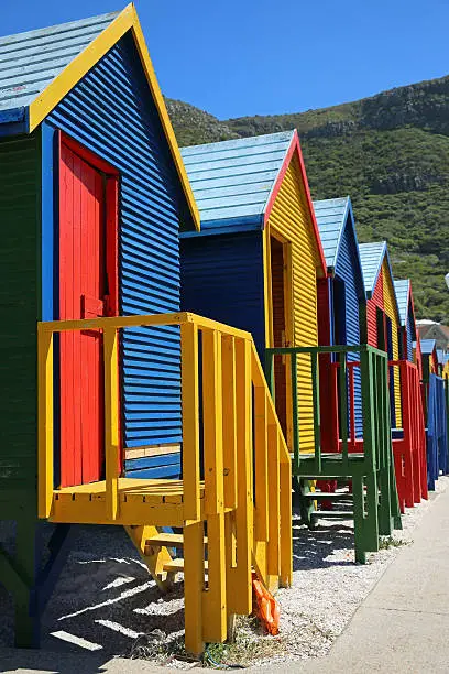 Colorful beach huts at St James Beach in Cape Town. South Africa