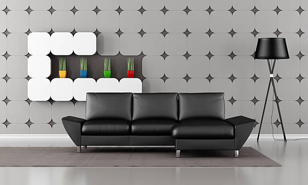 istock Modern living room with black sofa 468341267