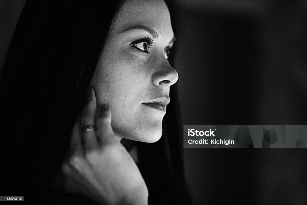 monochrome black and white portrait of a girl 2015 Stock Photo