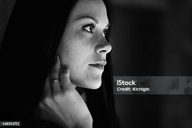 Monochrome Black And White Portrait Of A Girl Stock Photo - Download Image Now - 2015, Adult, Adults Only